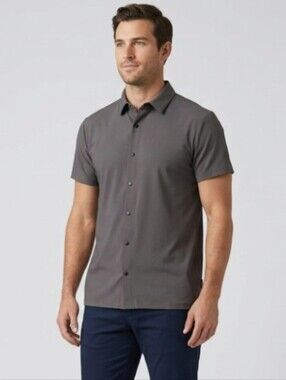 NWT Stone Falcon Men's Short Sleeve Snap Button Down Shirt Gunmetal Size L